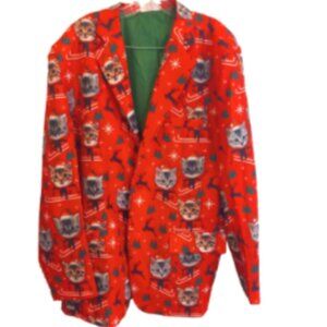 Festive Red Cat Print Blazer